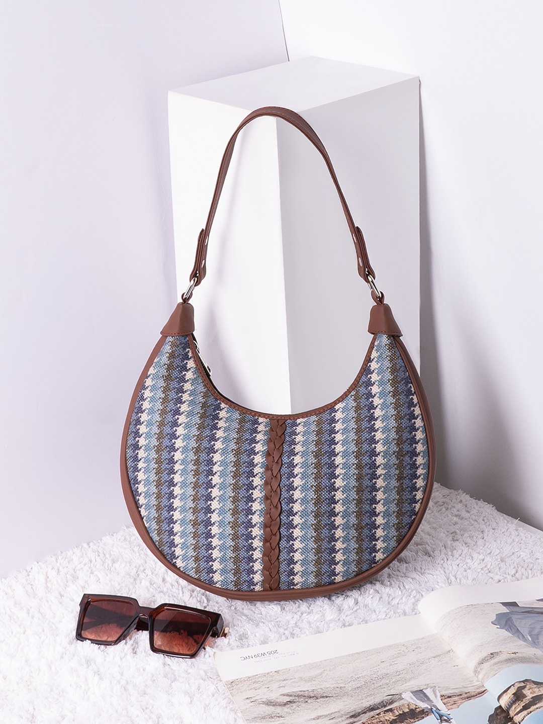 

ZOUK Printed Half Moon Hobo Bag, Blue
