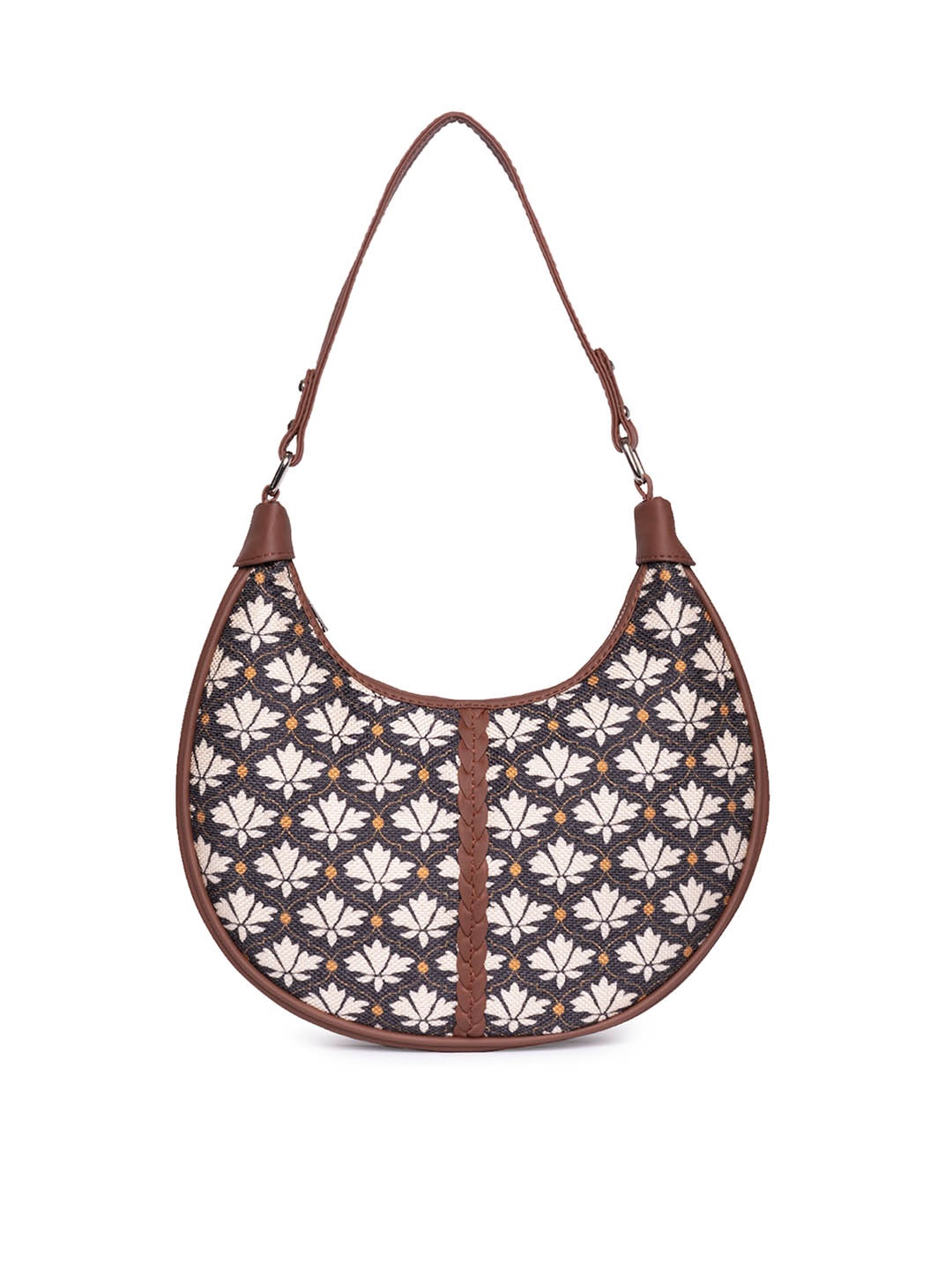 

ZOUK Floral Printed Structured Hobo Bag, Black