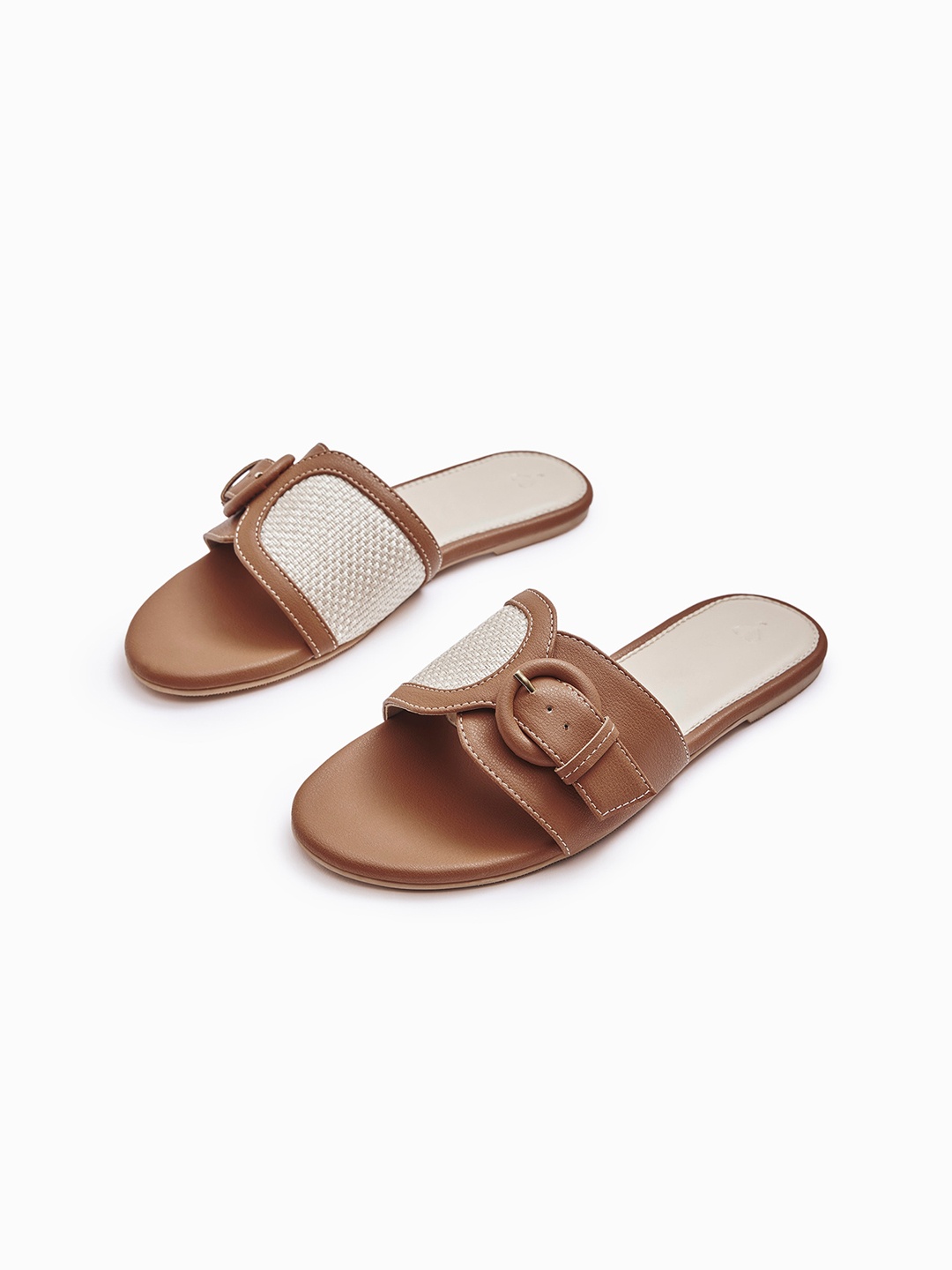 

The Label Life Textured Buckled Open Toe Flats, Brown