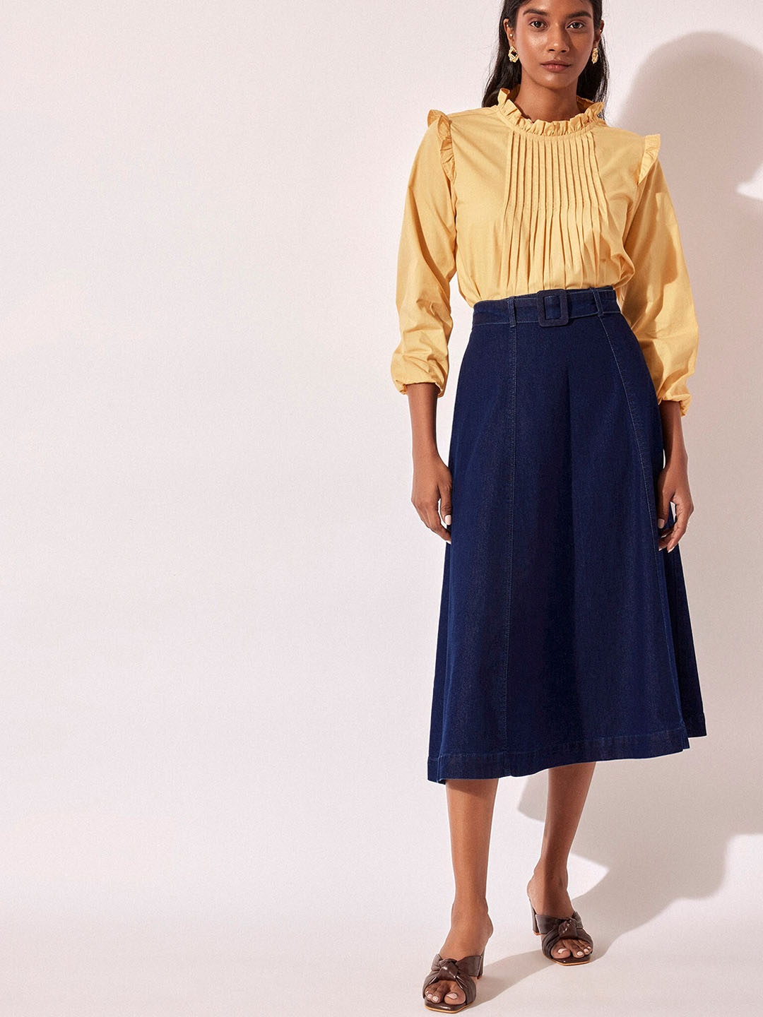 

The Label Life Denim A-Line Midi Skirt, Blue