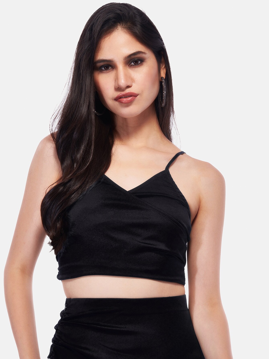 

IZF V-Neck Shoulder Straps Satin Top, Black