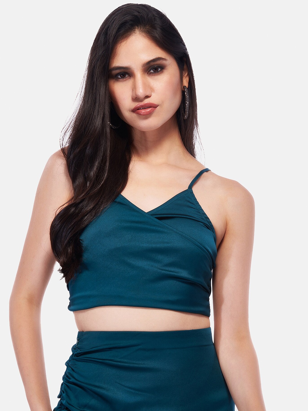 

IZF Shoulder Straps Satin Crop Top, Teal