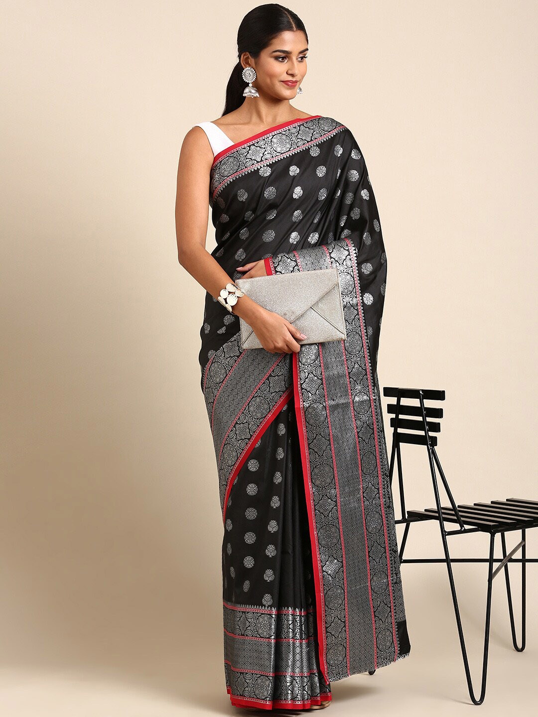 

Anaita Woven Design Zari Detailed Pure Silk Banarasi Saree, Black