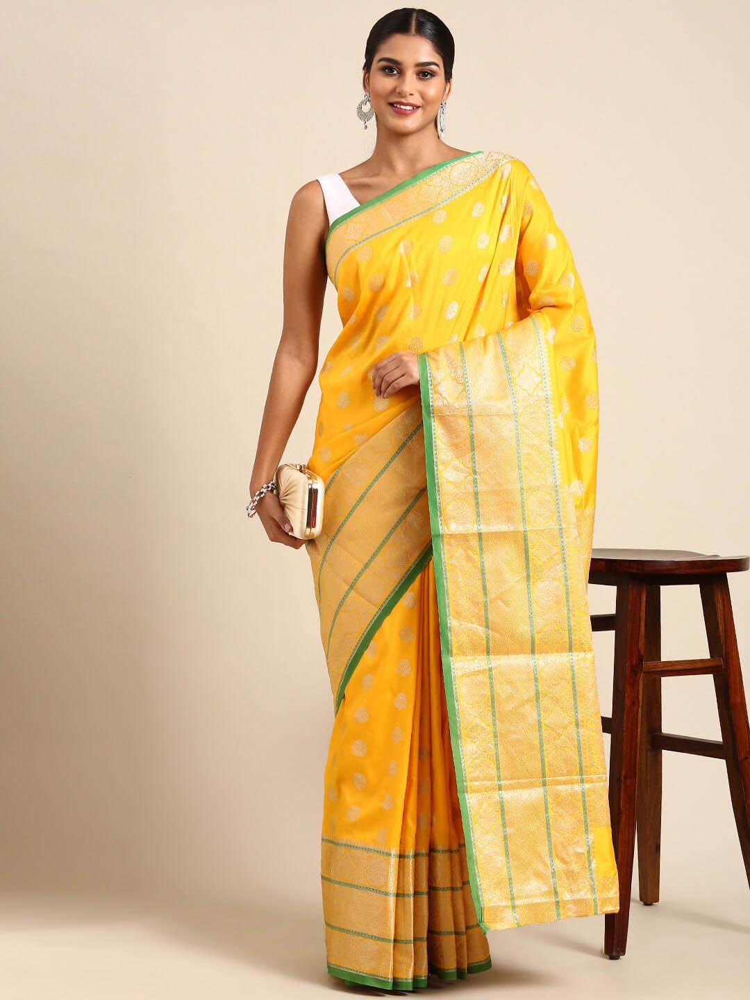 

Anaita Woven Design Zari Detailed Pure Silk Banarasi Saree, Yellow