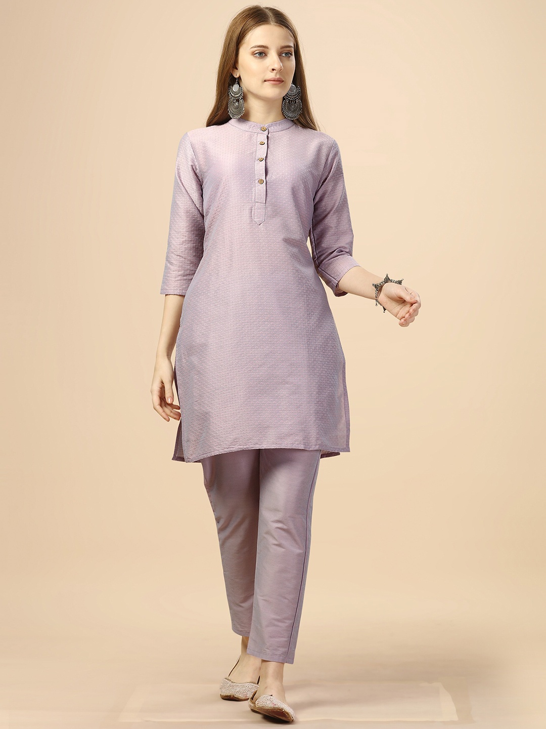 

Hinayat Fashion Woven Design Regular Cotton Kurta With Trousers, Purple