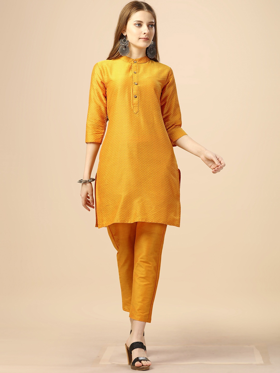 

Hinayat Fashion Ethnic Motifs Woven Design Cotton Silk Kurta with Trousers, Yellow