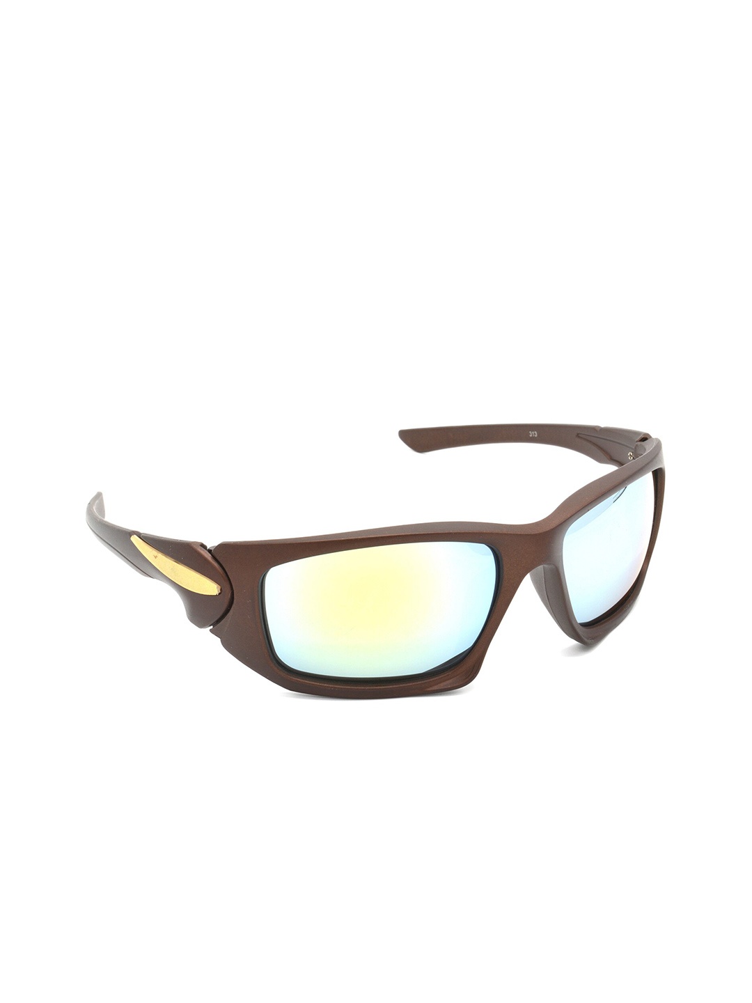 HRINKAR Men Mirrored Lens & Brown Sports Sunglasses With UV Protected Lens, Yellow