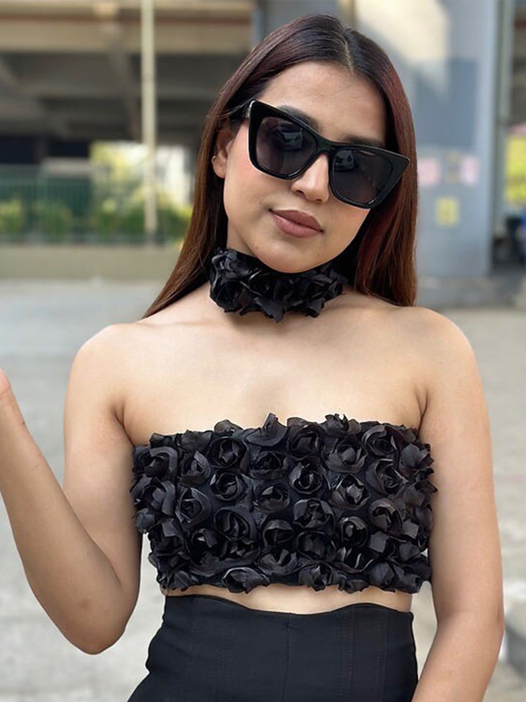 

StyleAsh Strapless Net Tube Crop Top, Black