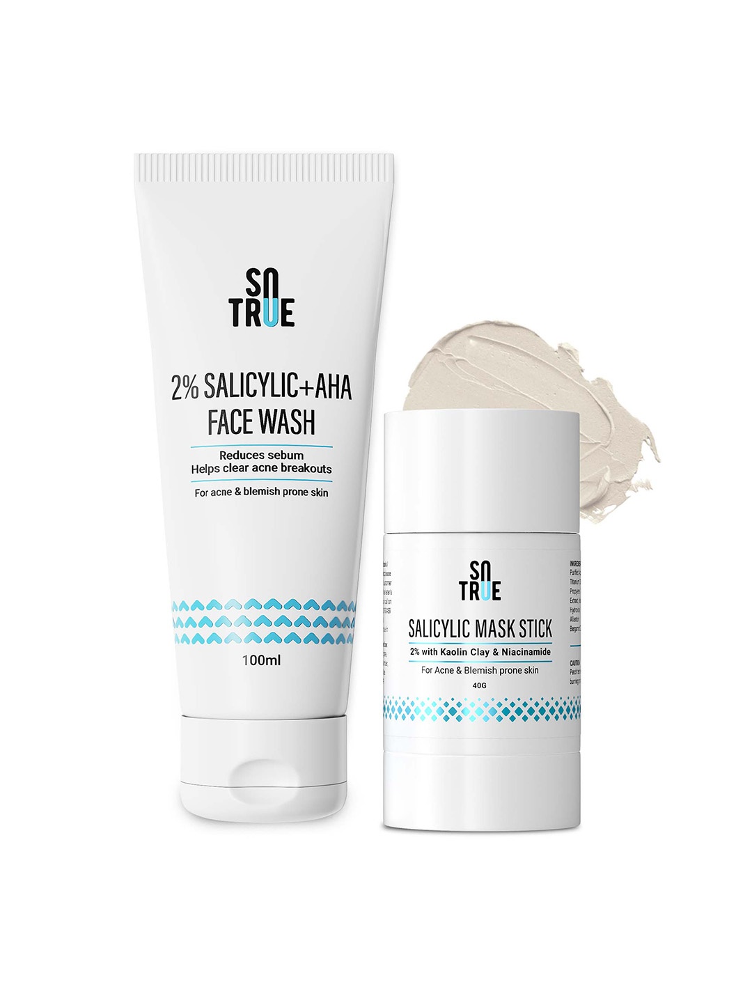 

SOTRUE Salicylic Acid Face Mask Stick and Salicylic + AHA Face Wash - 100ml + 40g, White