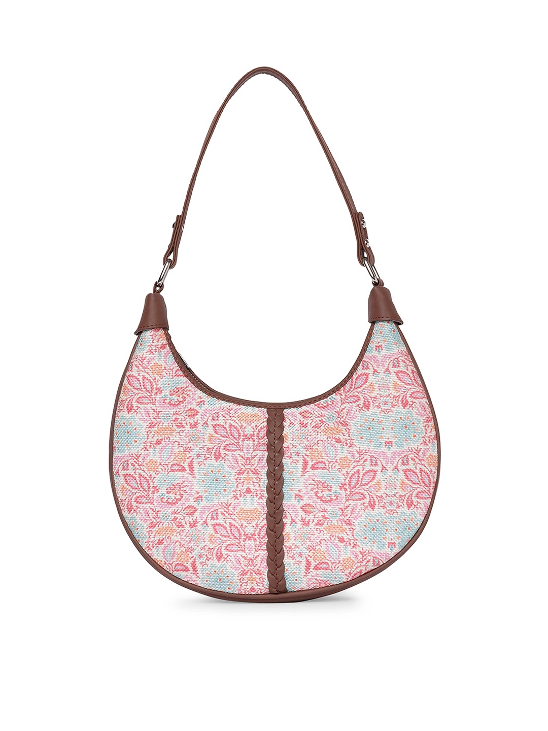 

ZOUK Floral Printed Water Resistant Structured Jute Hobo Bag, Pink
