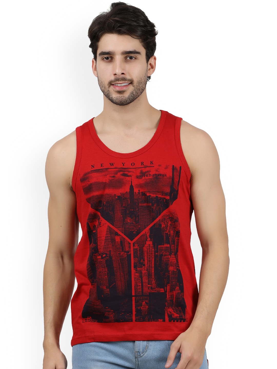 

jugular Printed Pure Cotton Innerwear Vests, Red