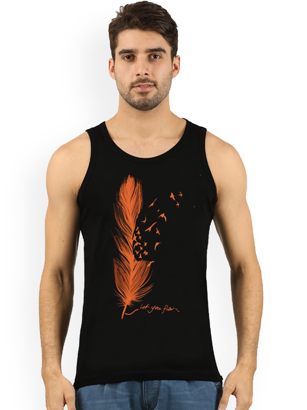 

jugular Printed Pure Cotton Innerwear Vests, Black