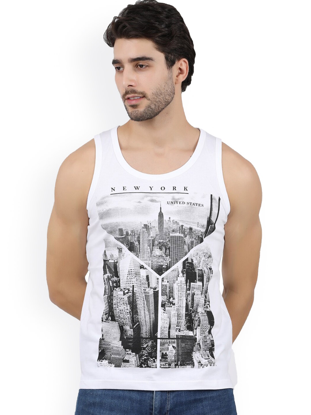 

jugular Printed Pure Cotton Innerwear Vests, White