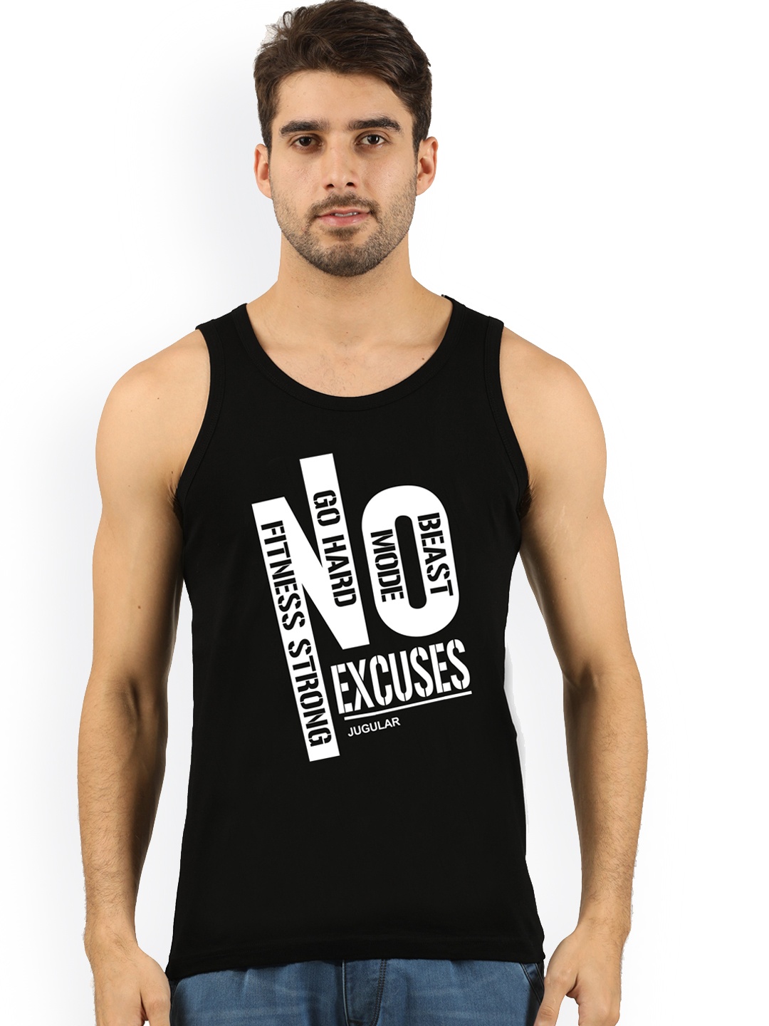 

jugular Printed Pure Cotton Innerwear Vests, Black