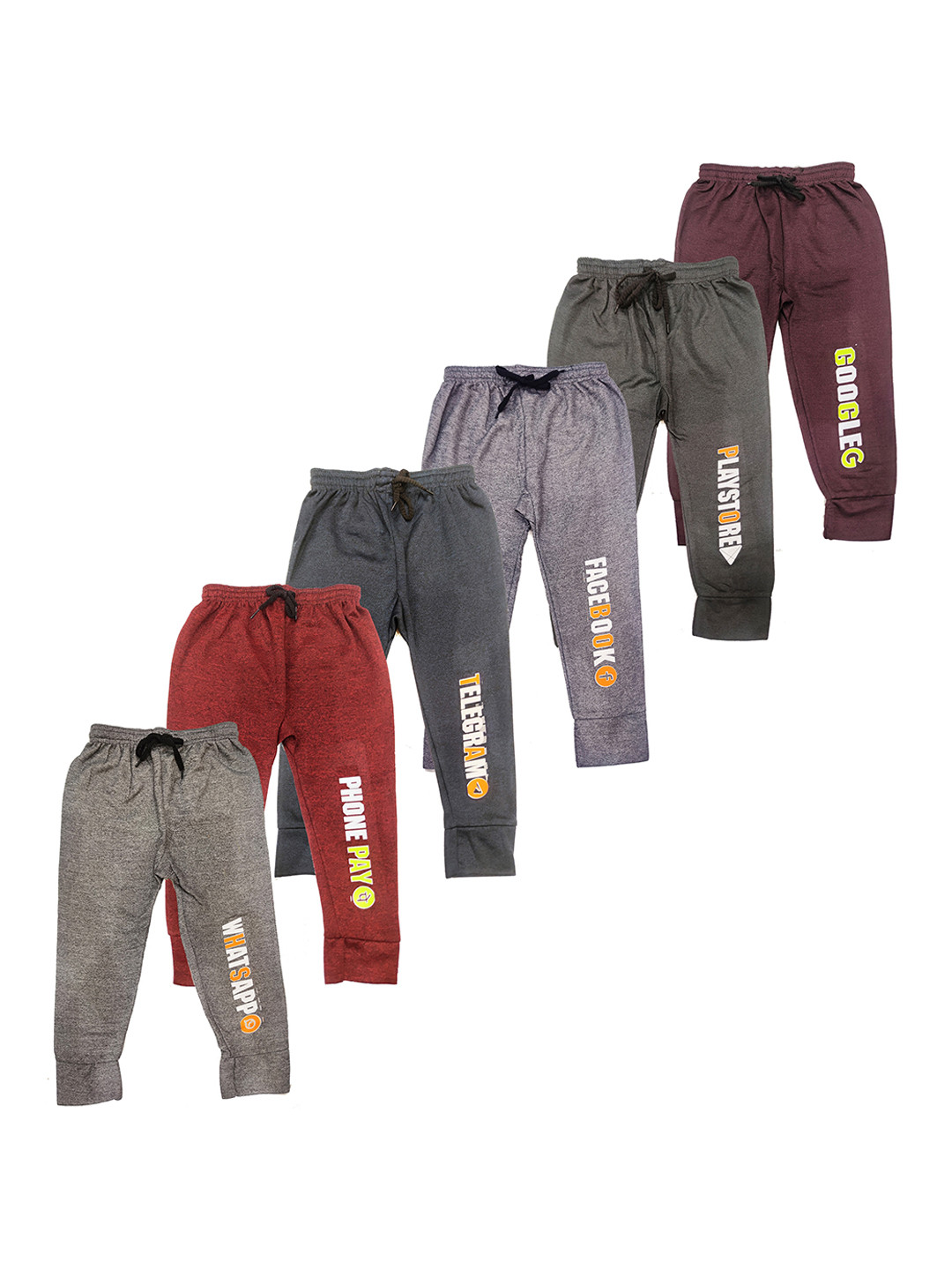 

KIFAYATI BAZAR Kids Pack Of 6 Graphic Printed Cotton Joggers, Grey