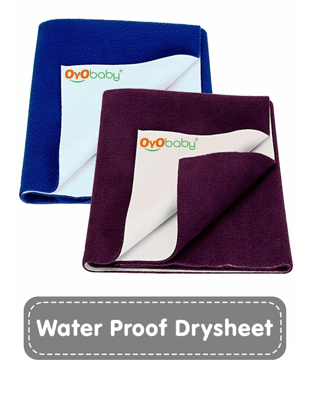 

OyO Baby Pack of 2 Royal Blue & Plum Waterproof Dry sheet Polycotton Mattress Protector, Navy blue