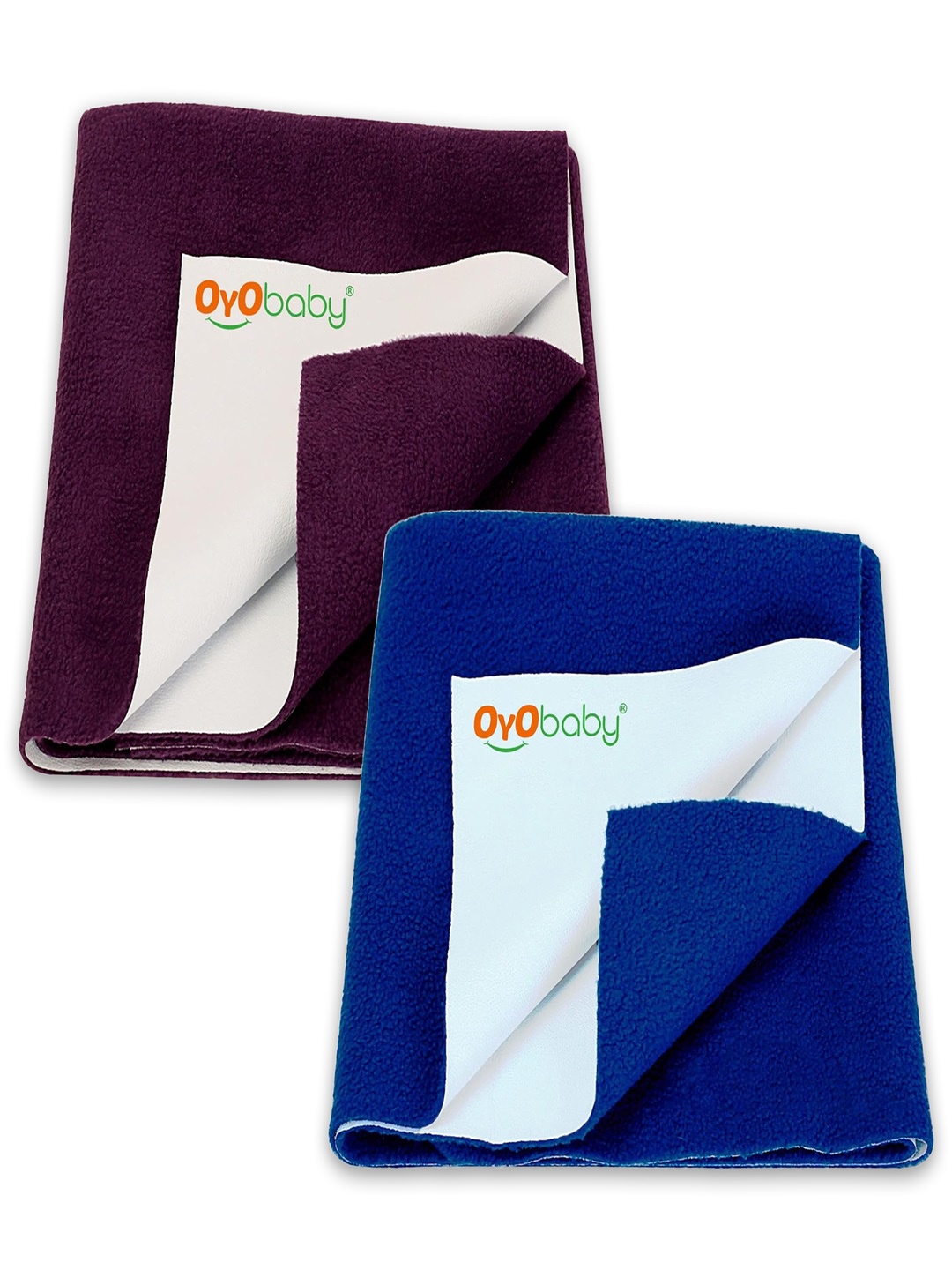 

OyO Baby Pack of 2 Royal Blue & Plum Waterproof Dry sheet Polycotton Mattress Protector, Navy blue