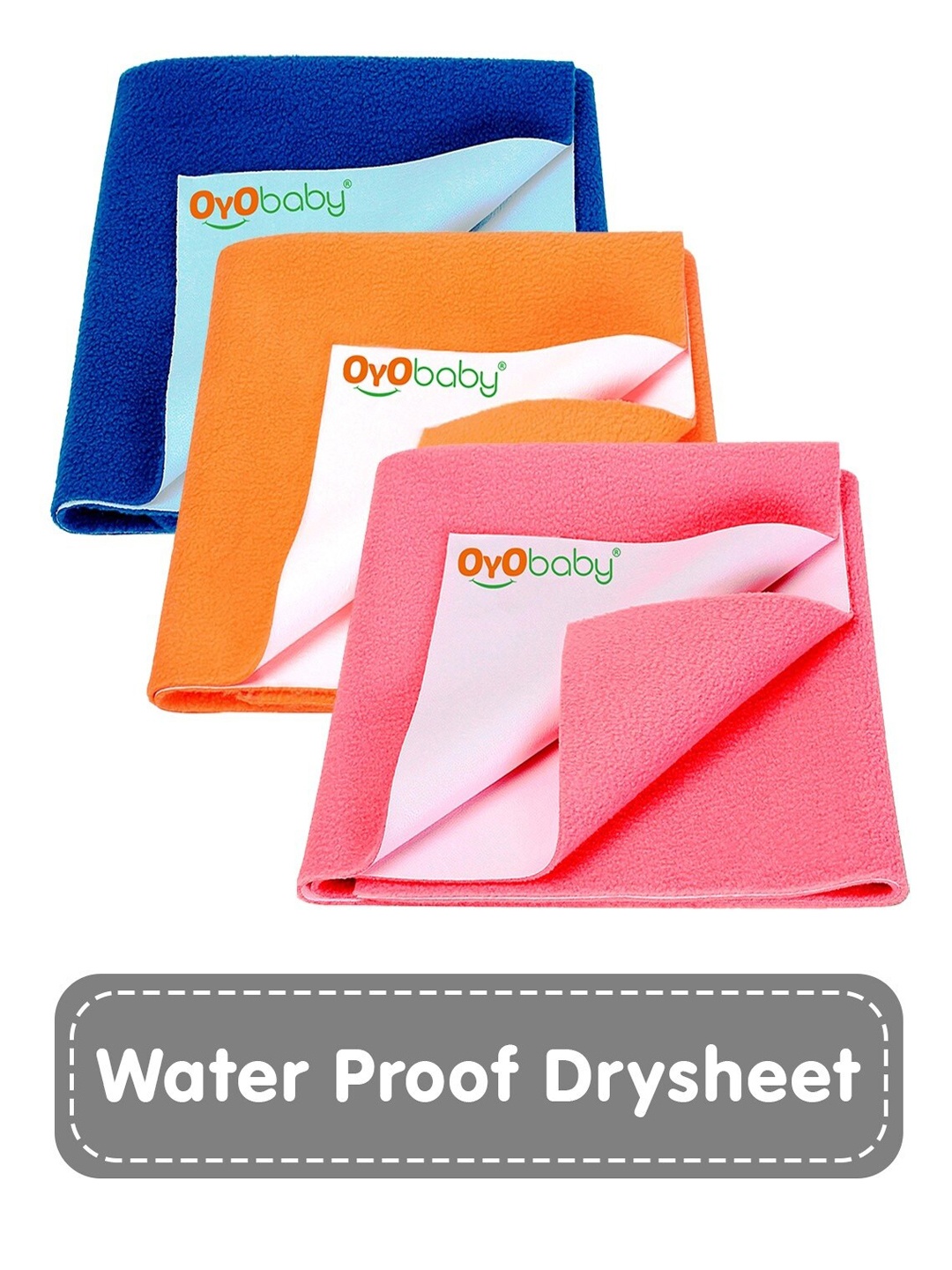 

OyO Baby Pack of 3 Salmon Rose, Royal Blue & Peach Dry Sheet Polycotton Mattress Protector, Pink