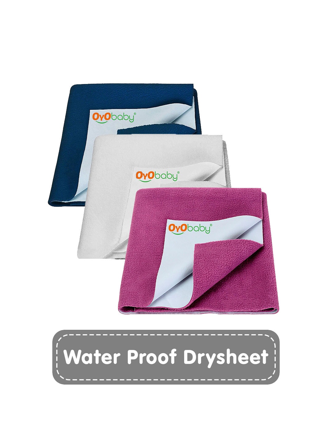 

OyO Baby Pack of 3 Sea Blue, Ivory & Rani Pink Dry Sheet Polycotton Mattress Protector