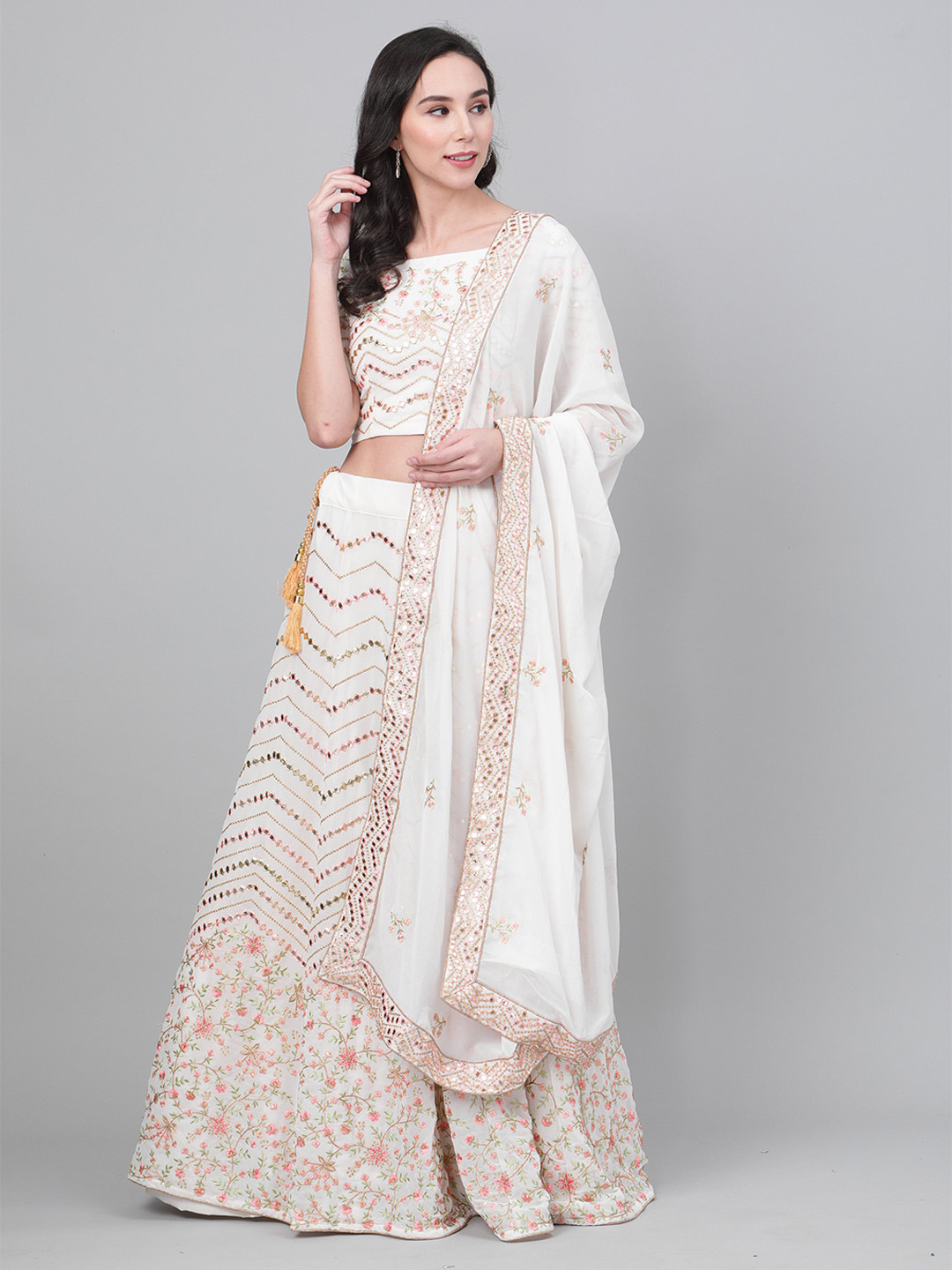 

Nimayaa Embellished Sequinned Semi-Stitched Lehenga & Unstitched Blouse With Dupatta, White