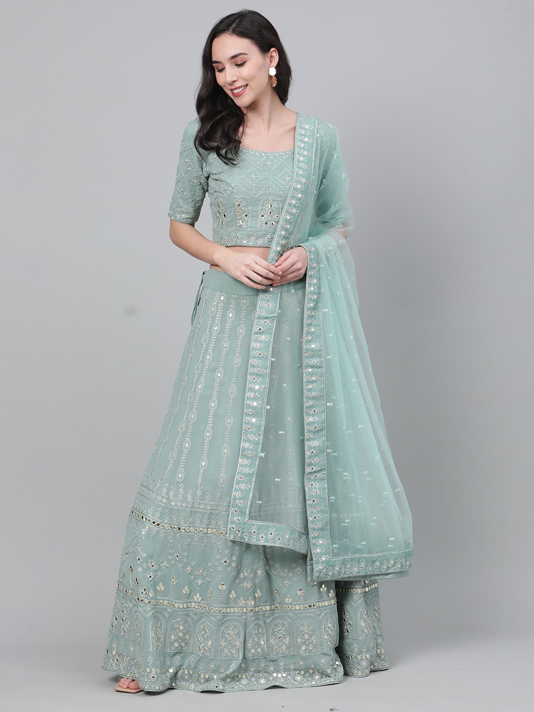 

Nimayaa Embroidered Sequinned Semi-Stitched Lehenga & Unstitched Blouse With Dupatta, Green