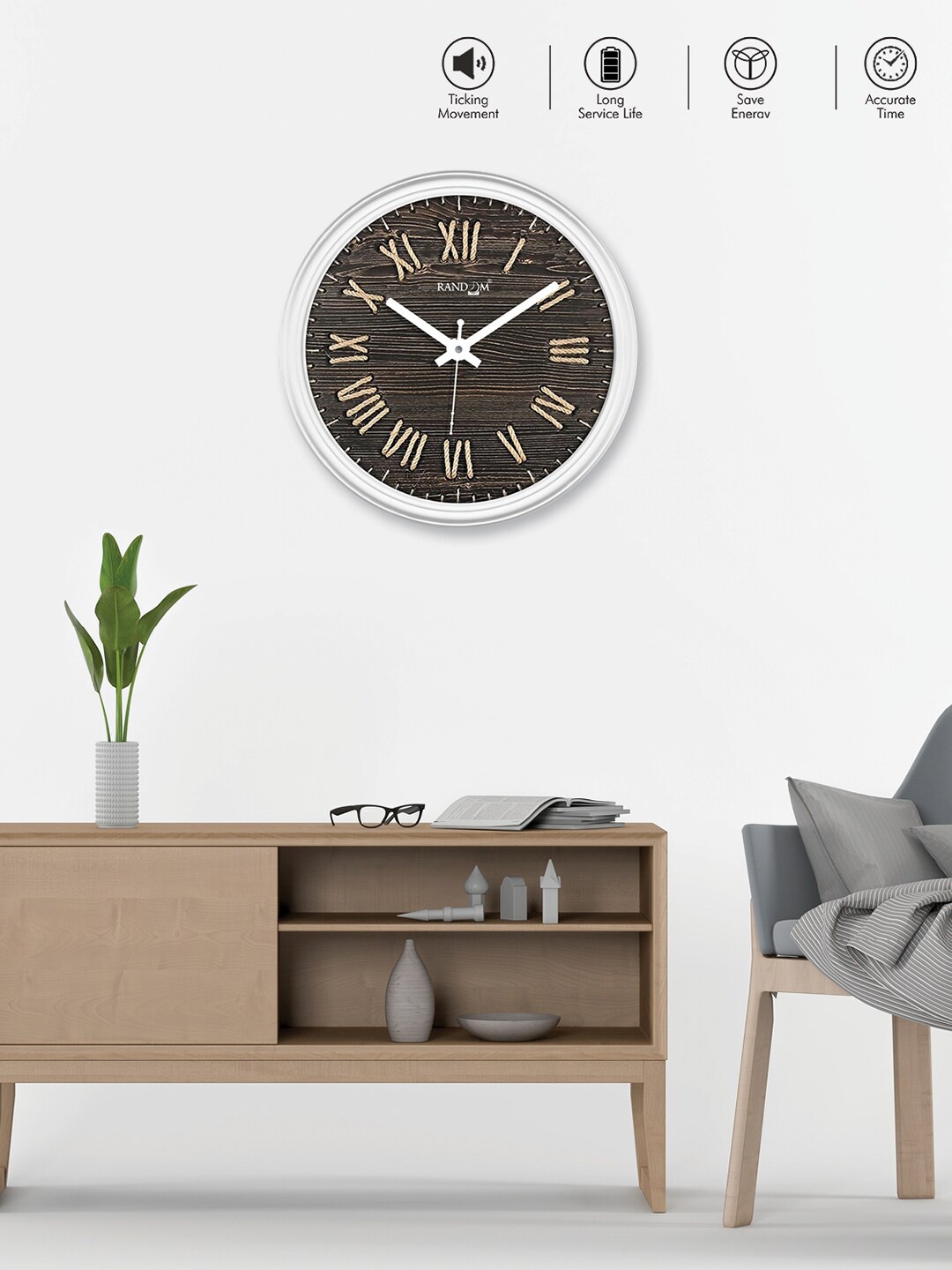 

RANDOM Brown & White Printed Contemporary Wall Clock
