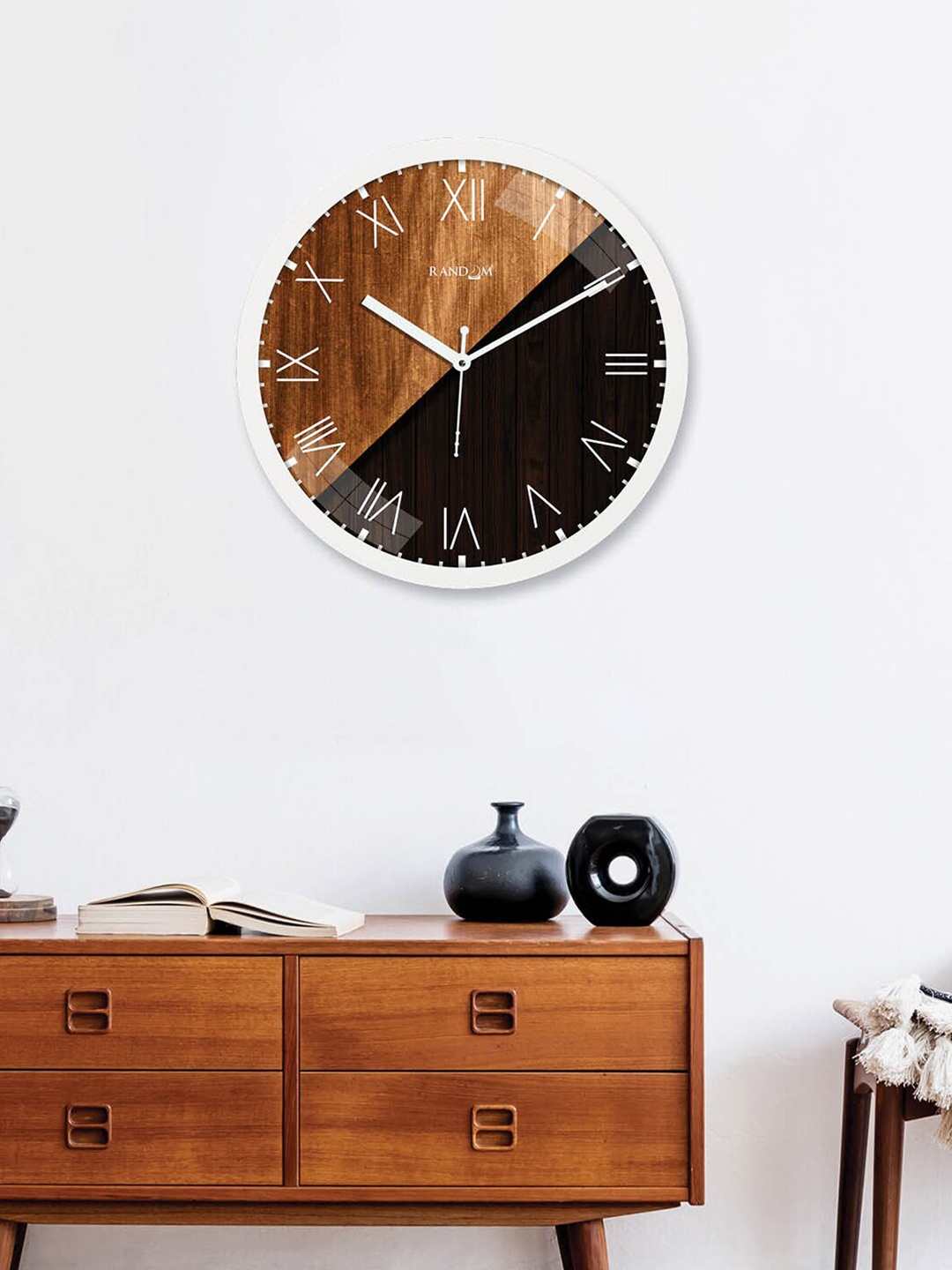 

RANDOM White & Brown Colourblocked Contemporary Wall Clock