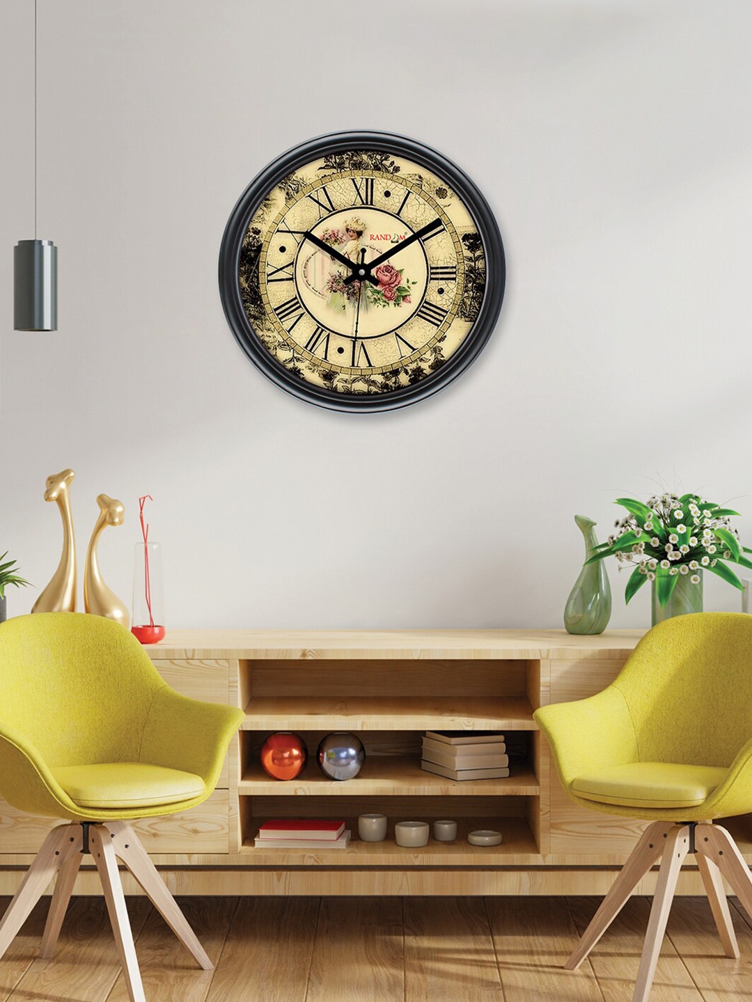 

RANDOM Beige & Black Printed Contemporary Wall Clock
