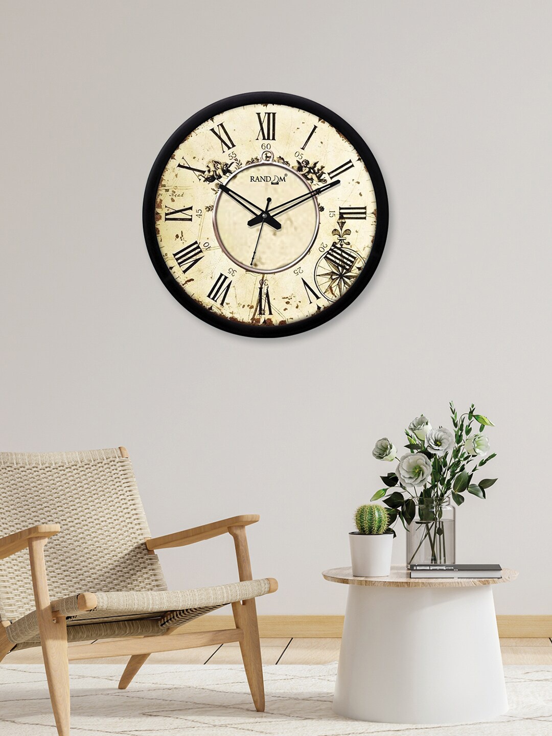 

RANDOM Beige & Black Printed Contemporary Wall Clock