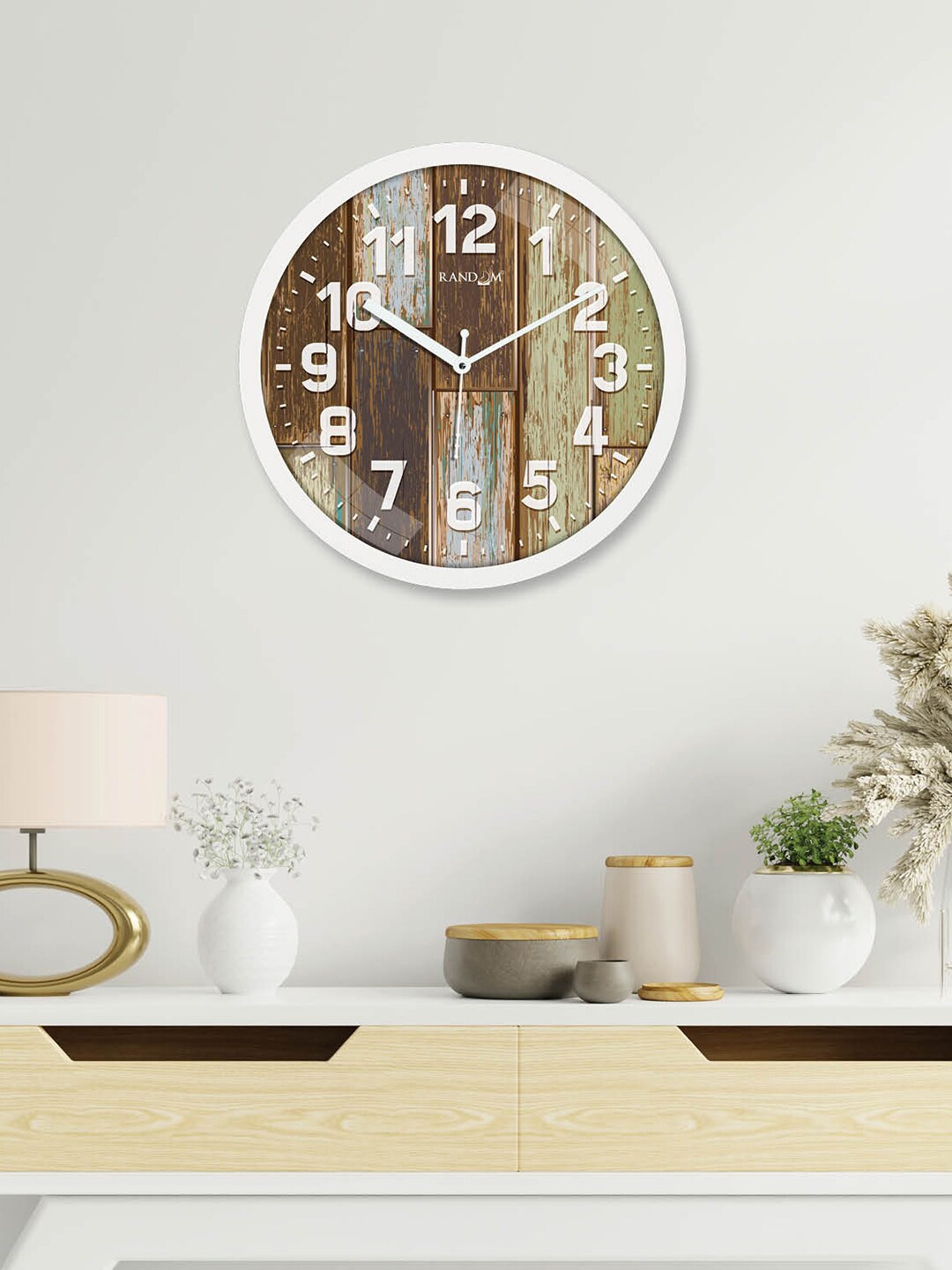 

RANDOM White & Brown Printed Contemporary Wall Clock