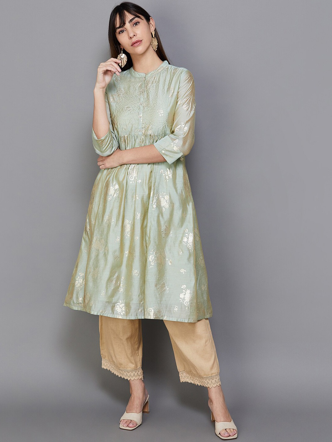 

Melange by Lifestyle Floral Printed A-Line Kurta, Grey