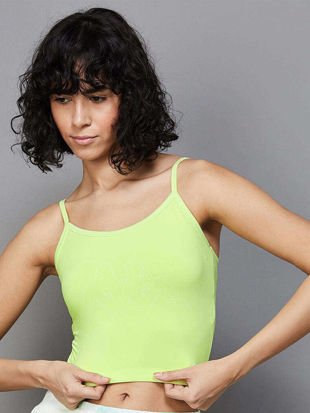 

Kappa Shoulder Straps Embroidered Detail Cotton Top, Yellow