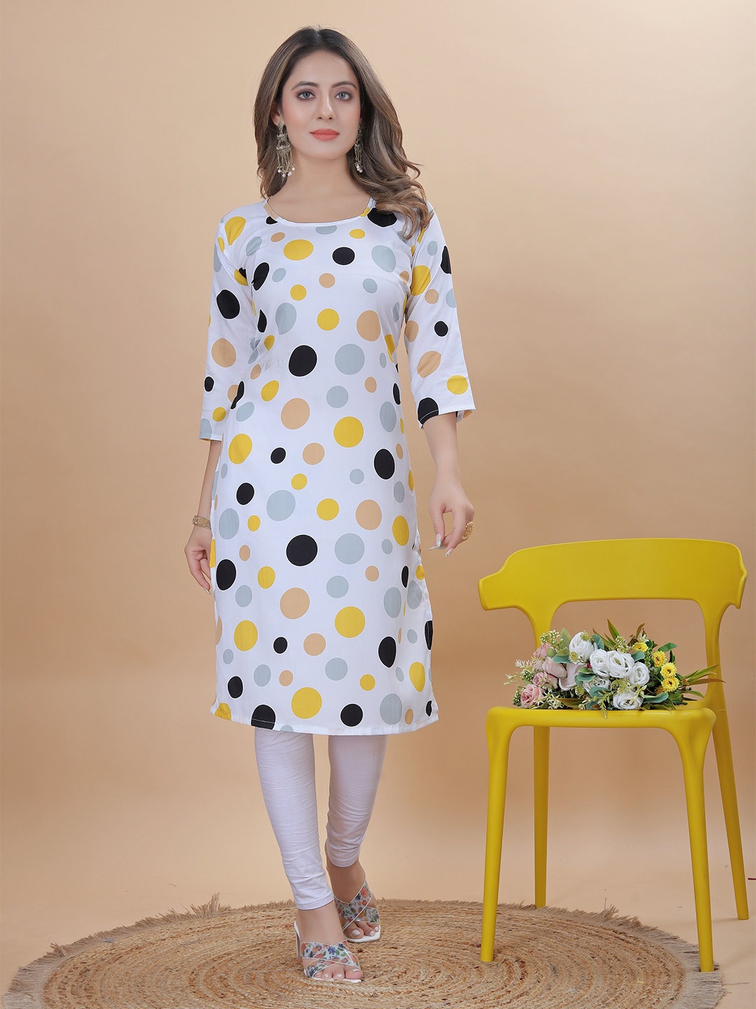 

KALINI Geometric Printed Kurta, White