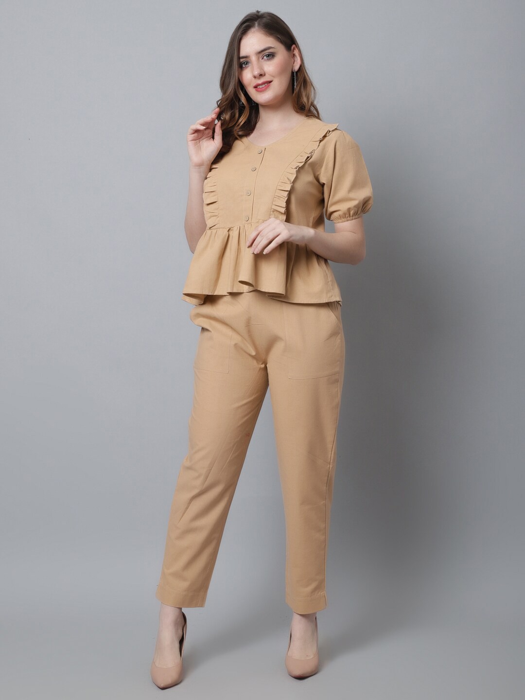 

TRYMISFIT Women Pure Cotton Top With Trousers Co-Ords, Beige