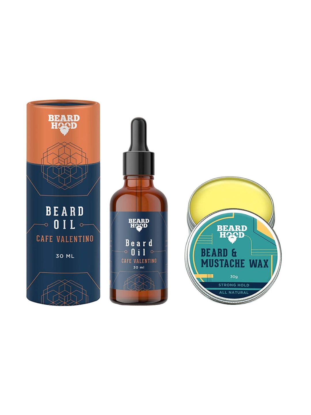 

Beardhood Set of Cafe Valentino Beard Oil 30 ml+ Strong Hold Beard & Mustache Wax 30g, Brown