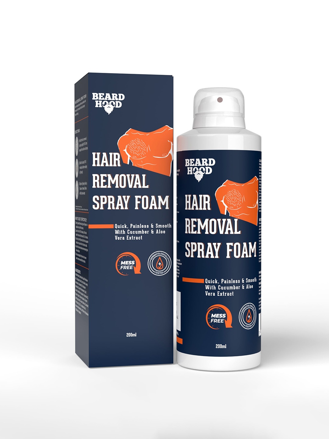 

Beardhood Hair Removal Foam Spray with Cucumber & Aloevera - 200 ml, Navy blue