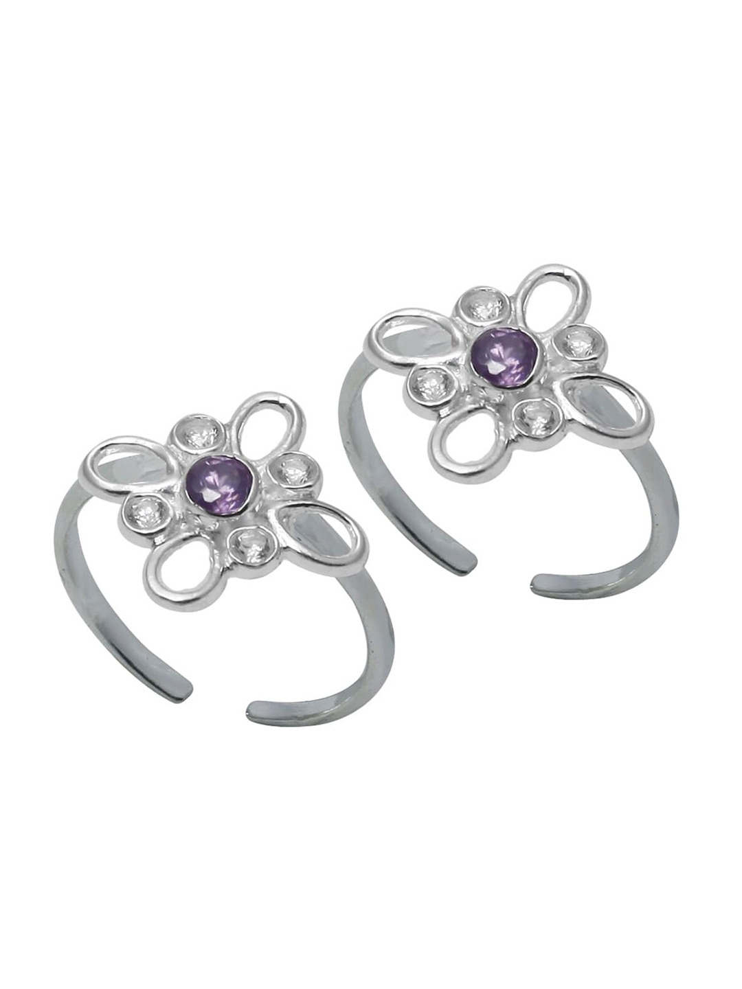

Abhooshan Set Of 2 92.5 Sterling Silver CZ-Studded Adjustable Toe Rings