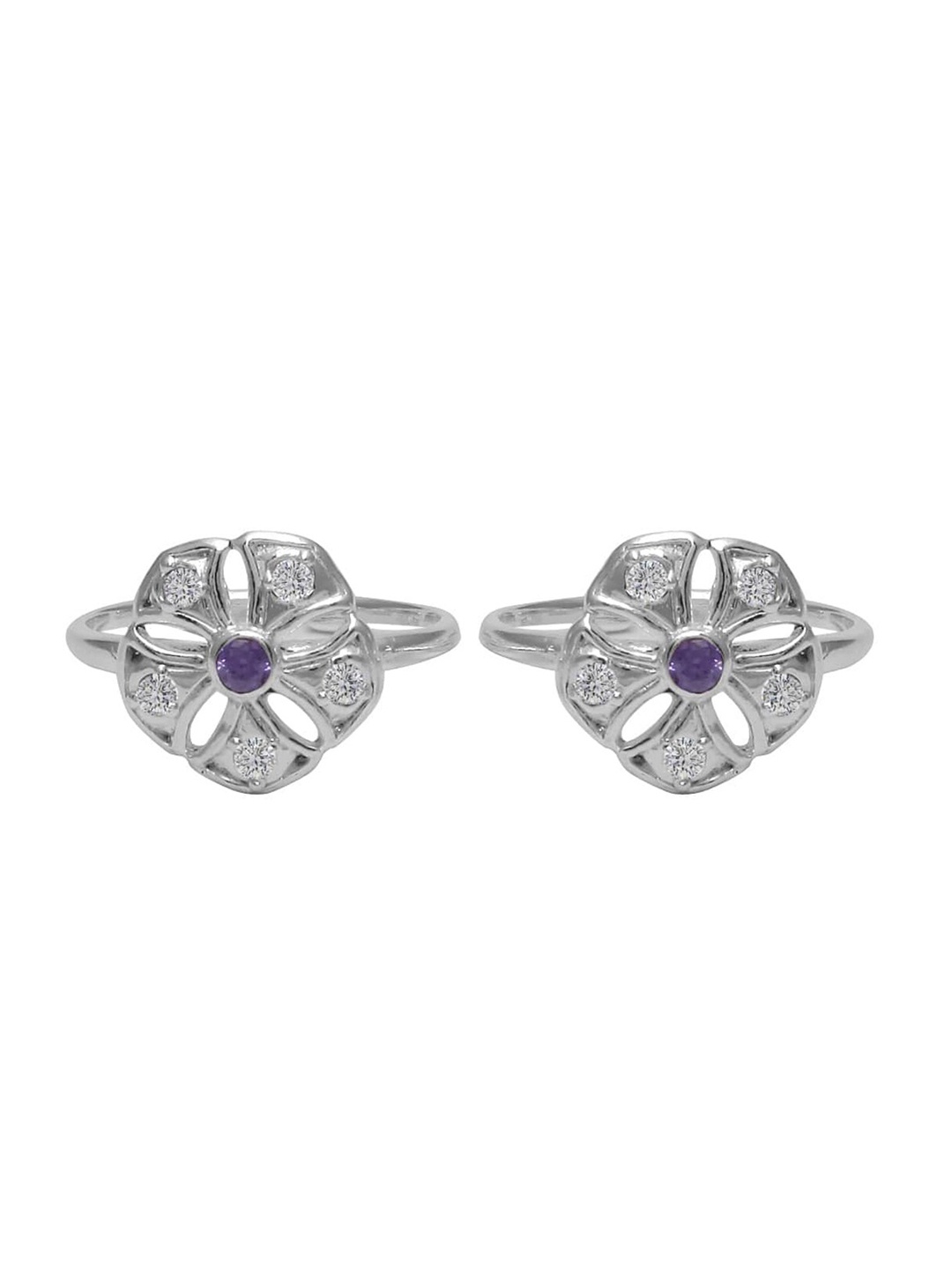 

Abhooshan Set Of 2 92.5 Sterling Silver CZ-Studded Adjustable Toe Rings
