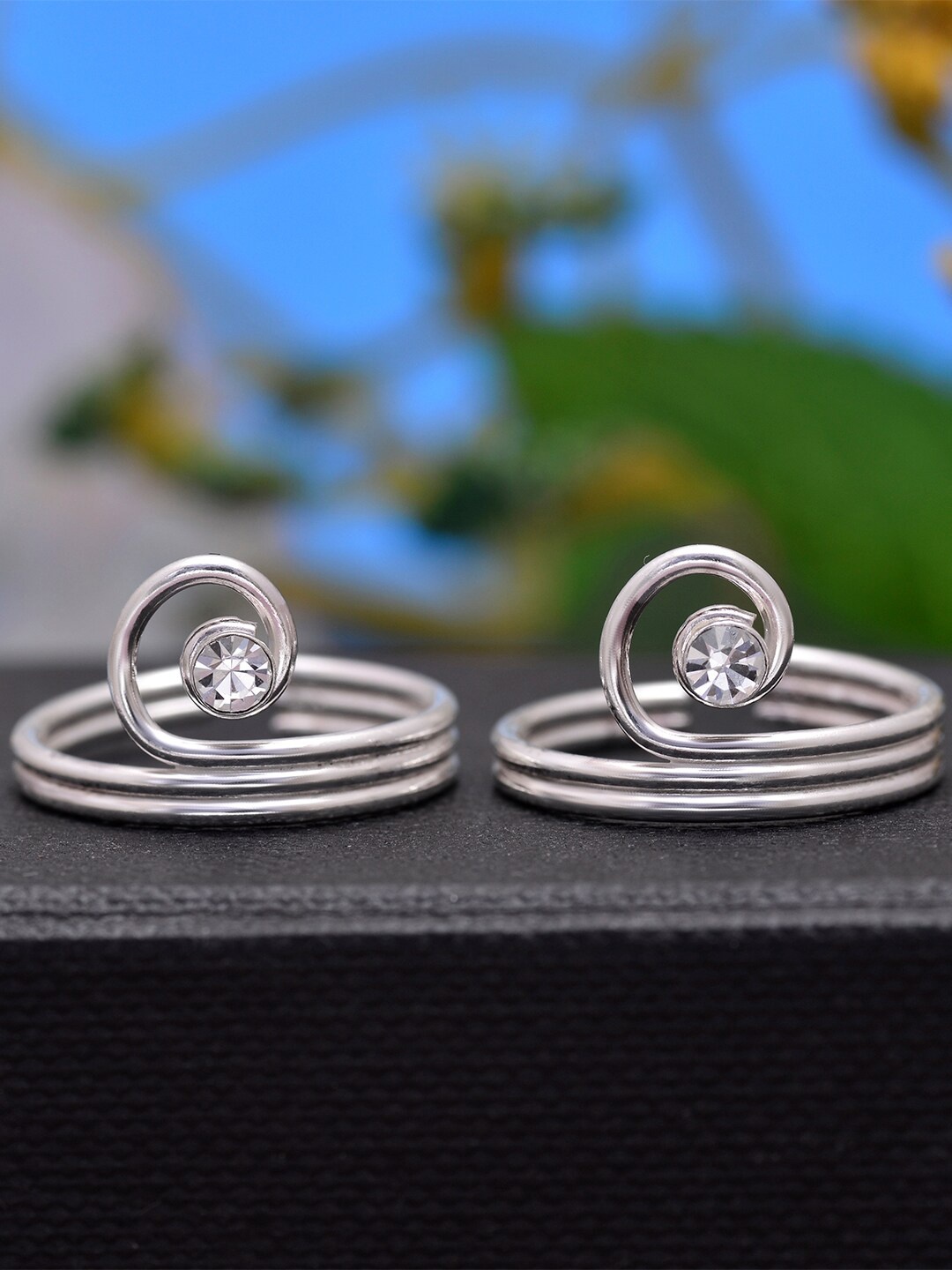 

Abhooshan Set Of 2 92.5 Sterling Silver CZ-Studded Adjustable Toe Rings
