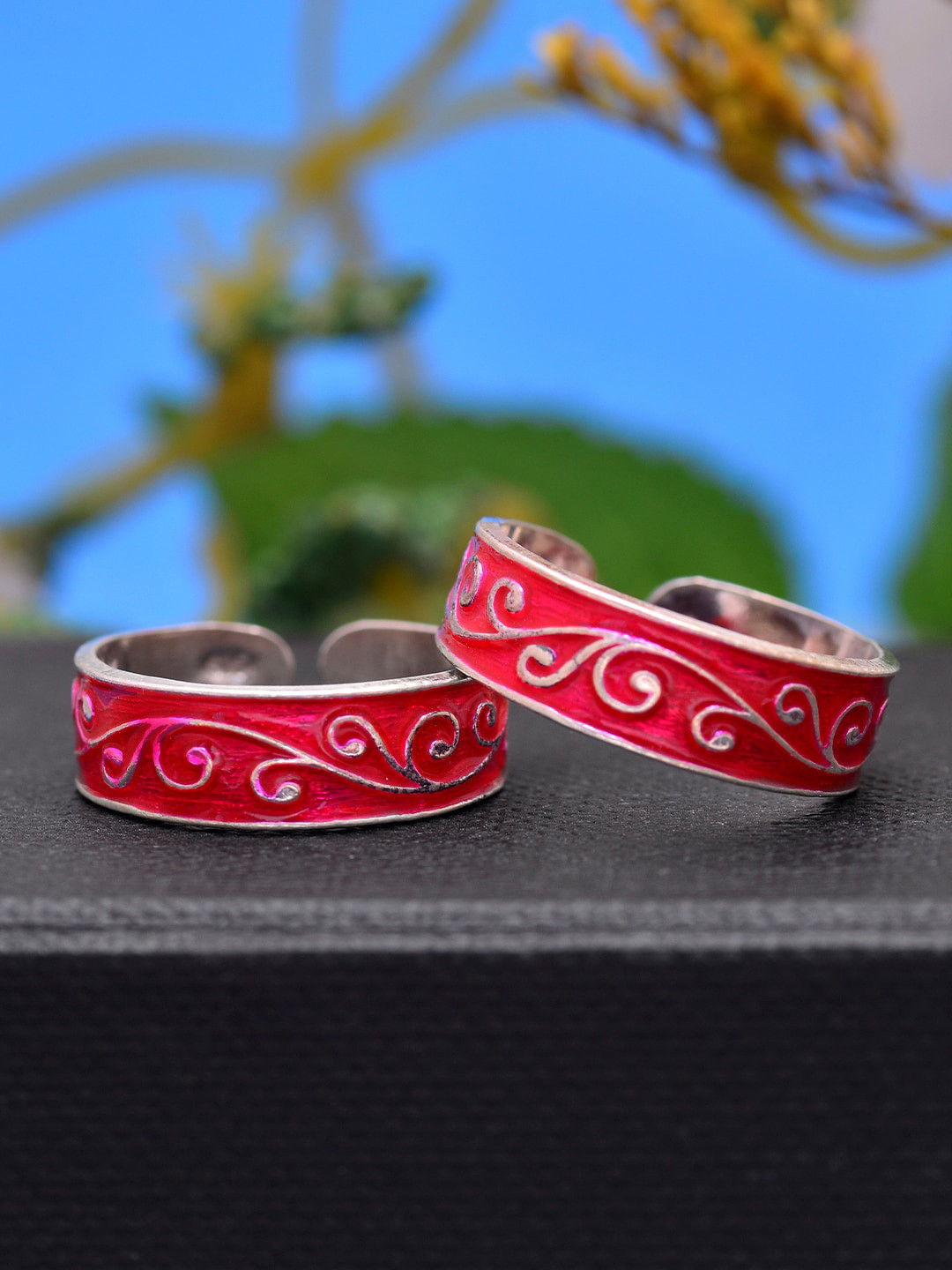 

Abhooshan Set Of 2 92.5 Sterling Silver CZ-Studded Adjustable Toe Rings