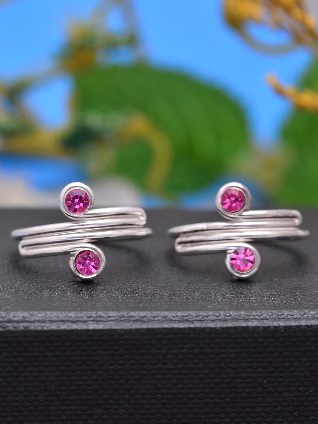 

Abhooshan Set Of 2 92.5 Sterling Silver Crystal-Studded Adjustable Toe Rings