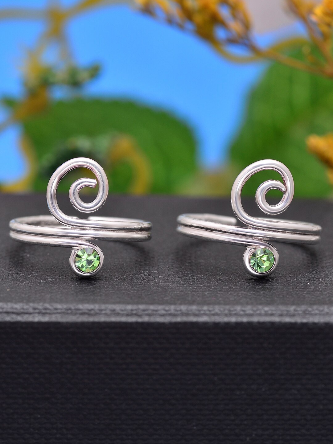 

Abhooshan Set Of 2 92.5 Sterling Silver Crystal-Studded Adjustable Toe Rings