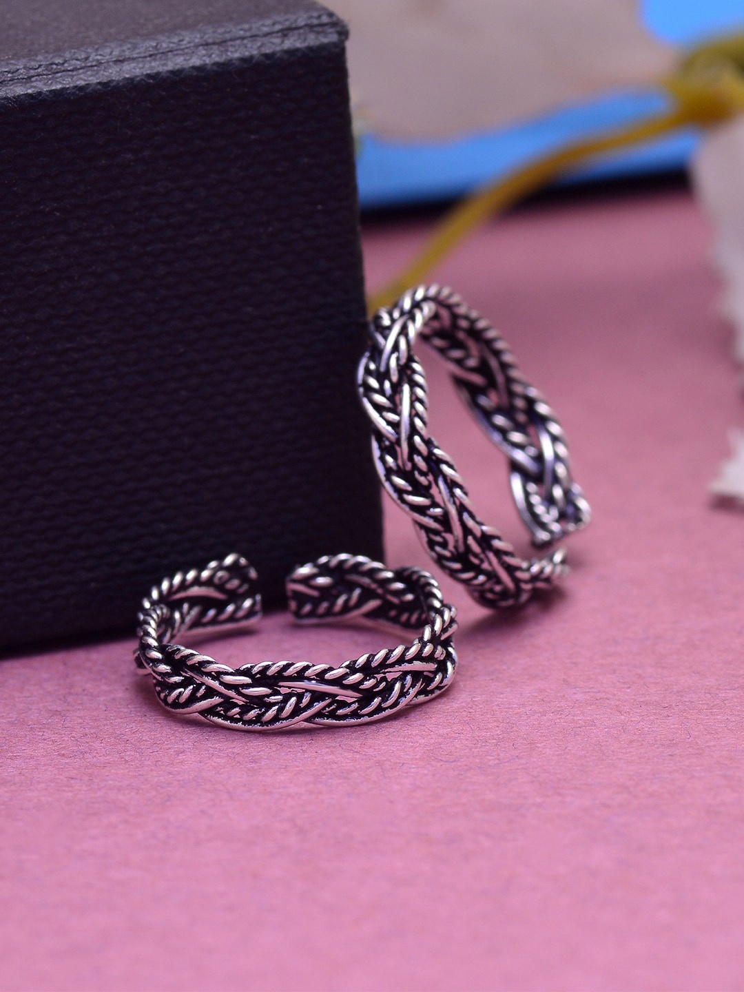 

Abhooshan Set Of 2 92.5 Sterling Silver Oxidized Adjustable Toe Rings