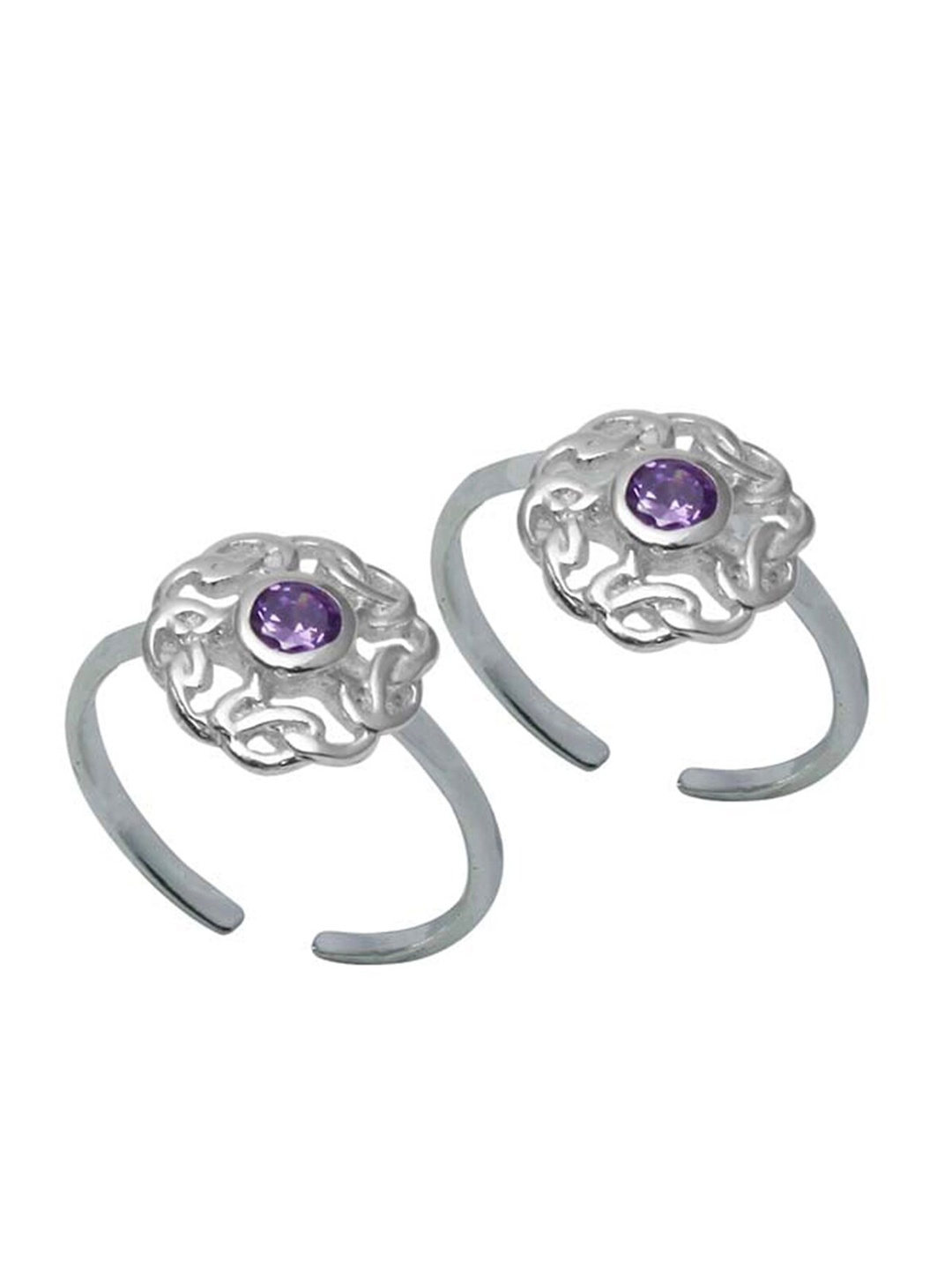 

Abhooshan Set Of 2 92.5 Sterling Silver CZ-Studded Adjustable Toe Rings