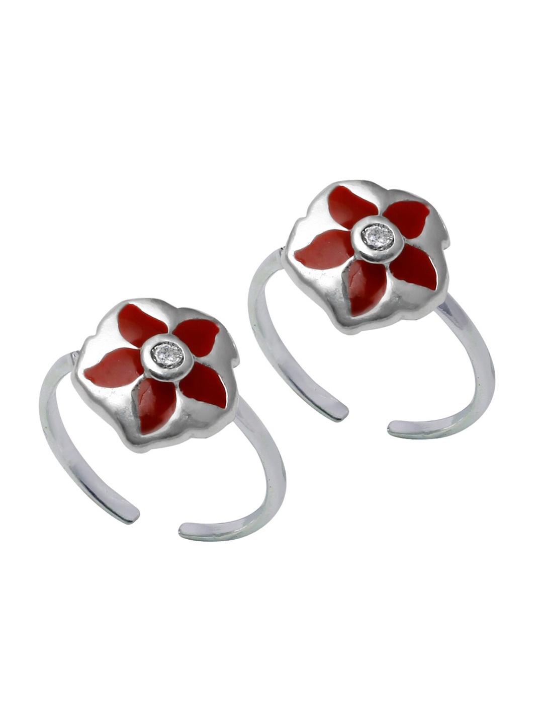 

Abhooshan Set Of 2 92.5 Sterling Silver Crystal-Studded Adjustable Toe Rings