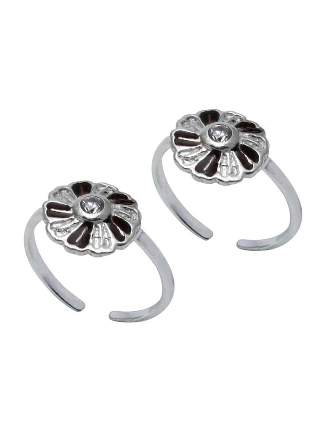 

Abhooshan Set Of 2 92.5 Sterling Silver Enamelled CZ-Studded Adjustable Toe Rings