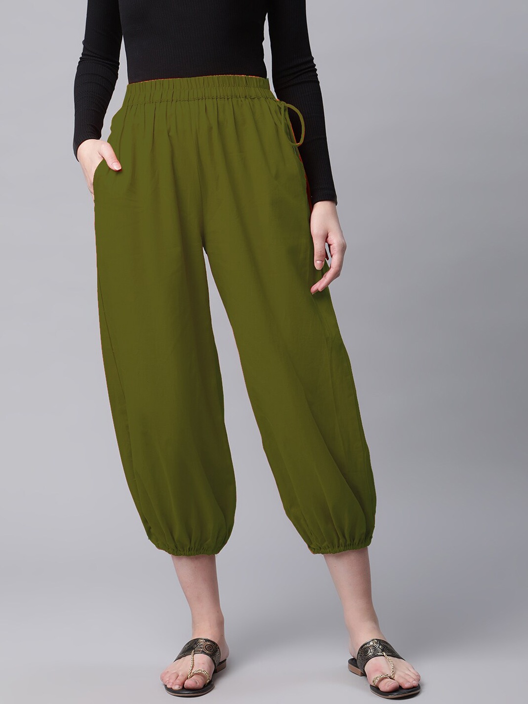 

Molcha Pure Cotton Loose-Fit Salwar, Olive