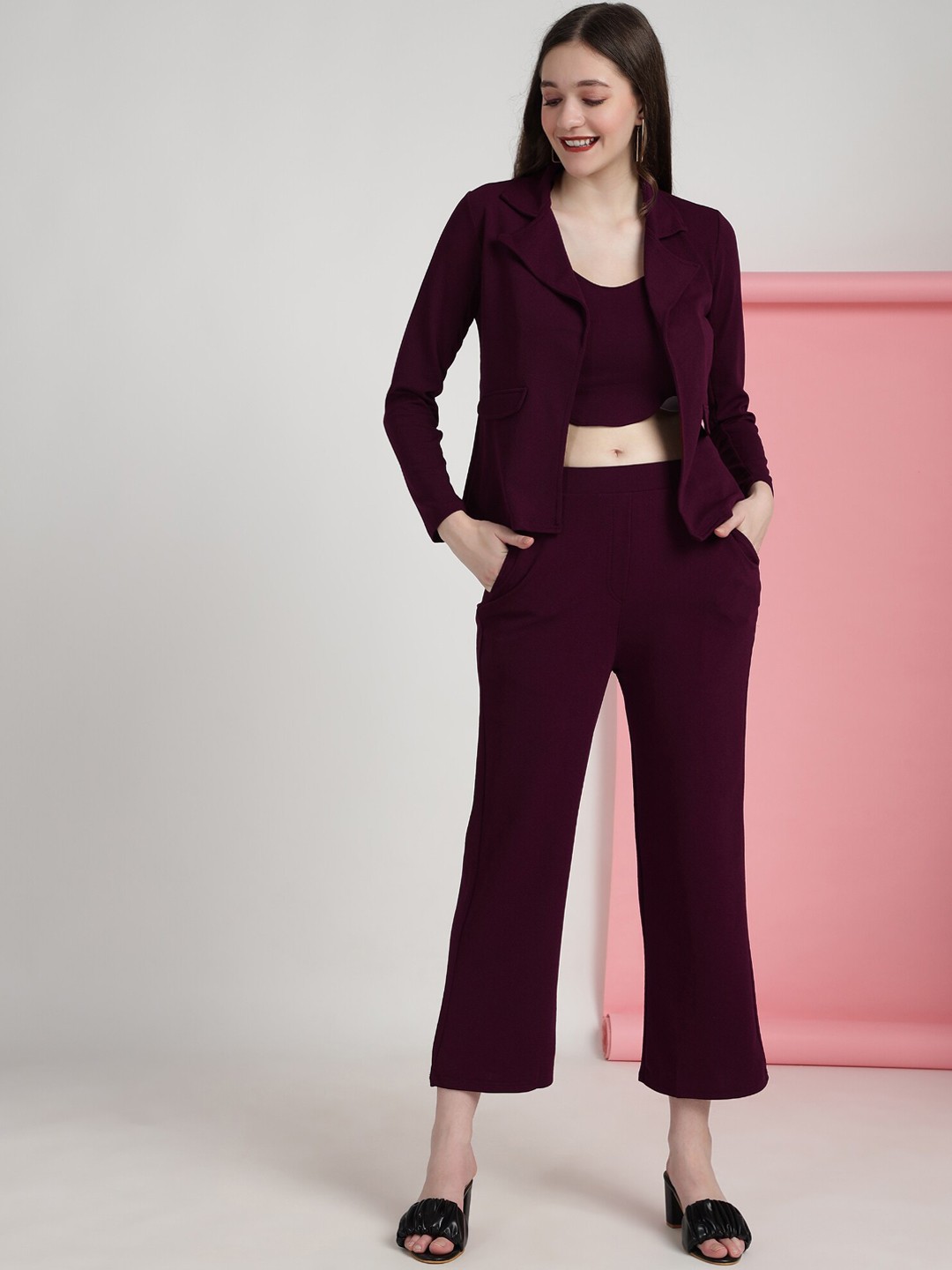 

WESTHOOD V-Neck Top With Trousers & Blazer Co-Ords, Maroon
