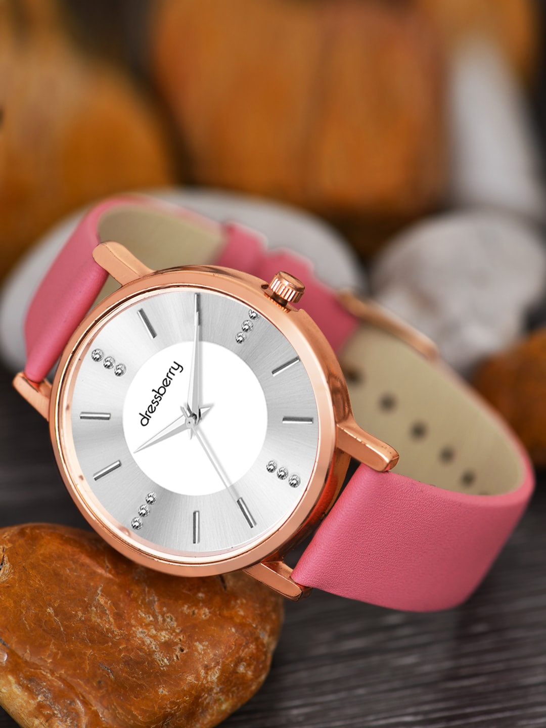 

DressBerry Women Embellished Dial & Pink Leather Bracelet Style Straps Analogue Watch