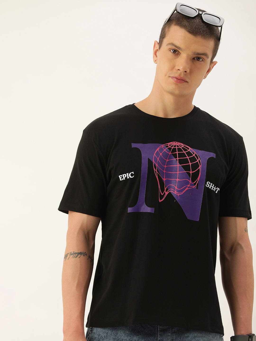 

Kook N Keech Men Graphic Oversized Printed Drop-Shoulder Sleeves Pure Cotton T-shirt, Black